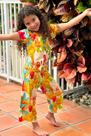 Girls Capri Loose Pants Wide-Leg