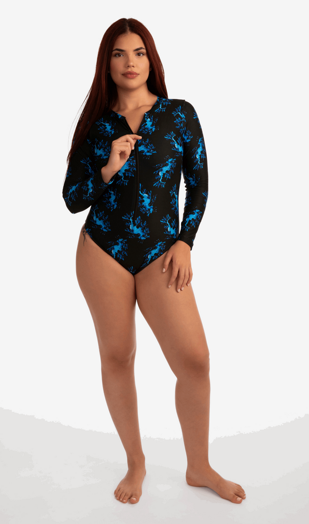 Ladies long-sleeved one-piece swimsuit.